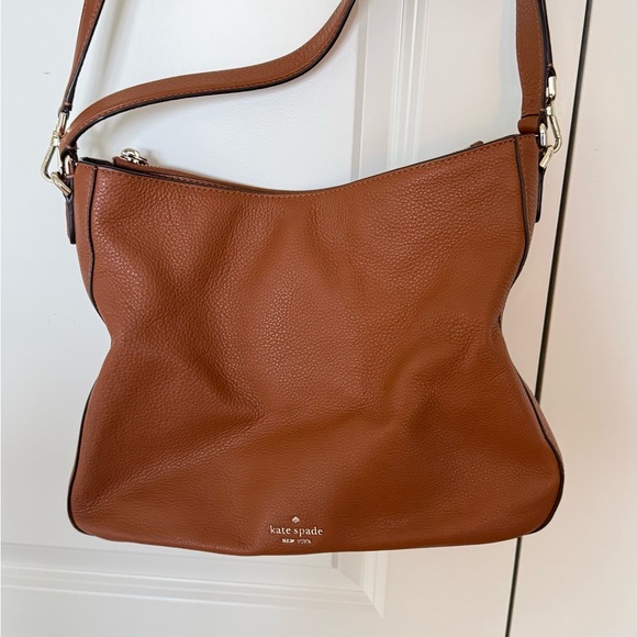 Kate Spade Jackson Double Compartment Pebbled Brown Leather Shoulder Bag - Picture 3 of 5